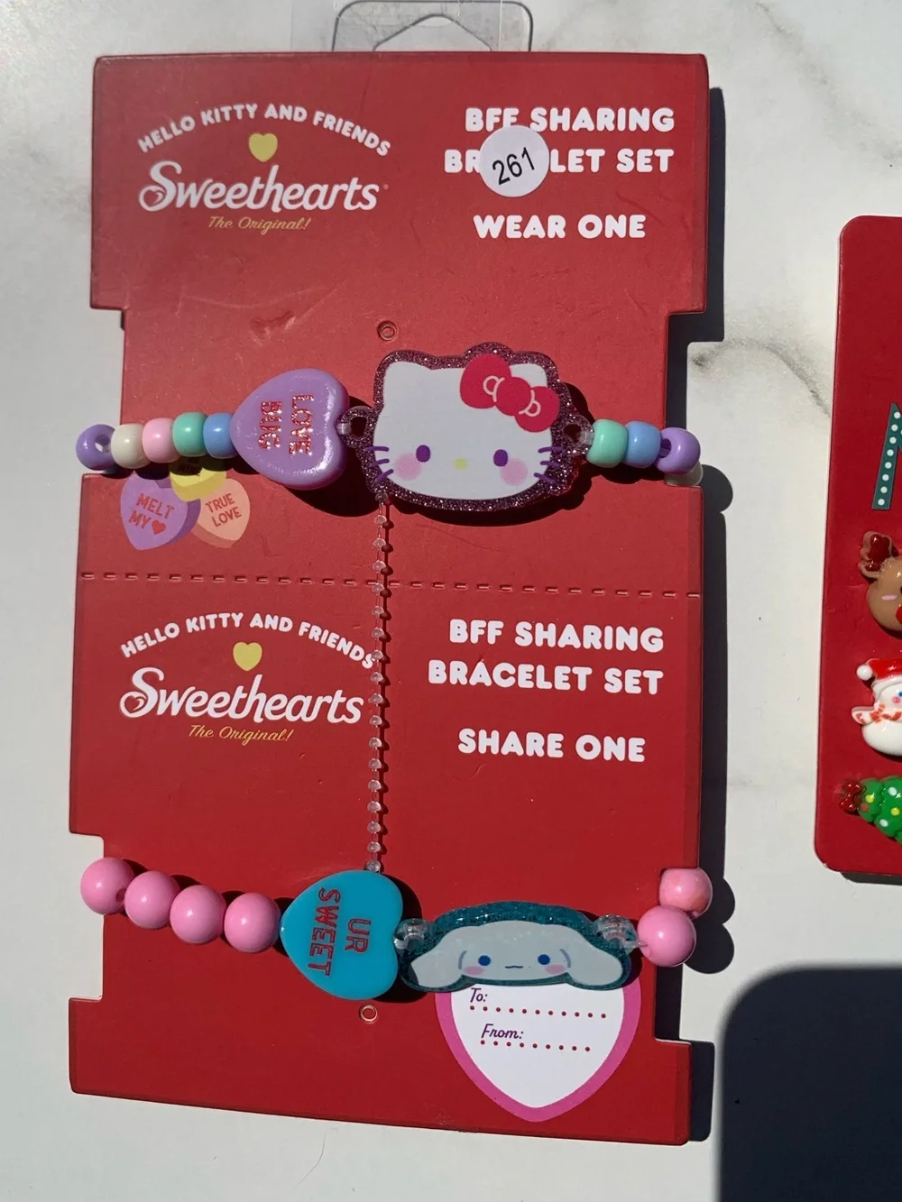 Hello Kitty Pink Multicolor Kids BFF Bracelet Set with Holiday Earrings